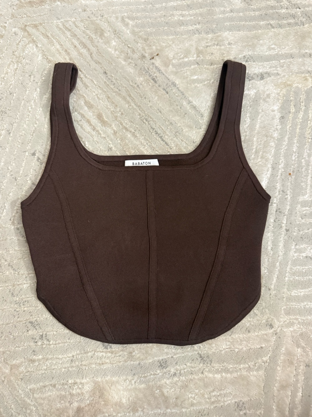 Babaton Brown Ribbed Scoop Tank Top